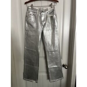 New Abercrombie & Fitch  90's High Rise Silver Metallic 24 00 S Shiny Jeans 679